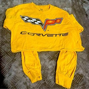 mustard yellow corvette car logo cropped long sleeve
